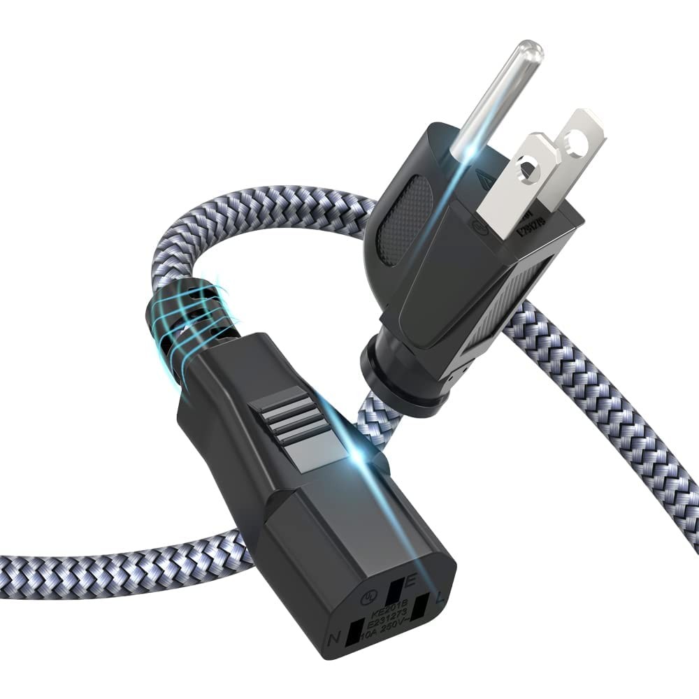 3.3FT Nylon Braided 3 Prong AC Power Cable for PC, TV, Monitor, Printer, UL C...
