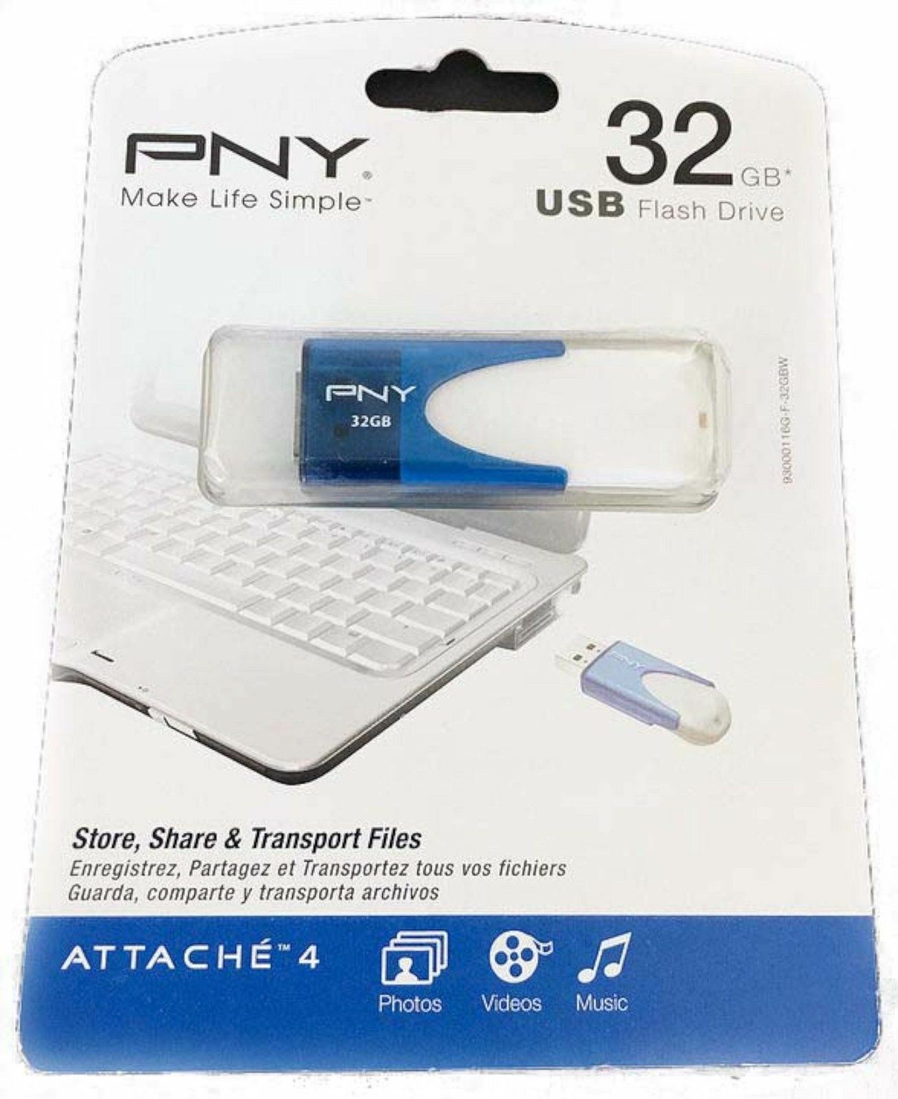 NEW PNY Attache 4 128GB USB 2.0 Flash Drive Blue/White P-FD128ATT4BW-GE thumb