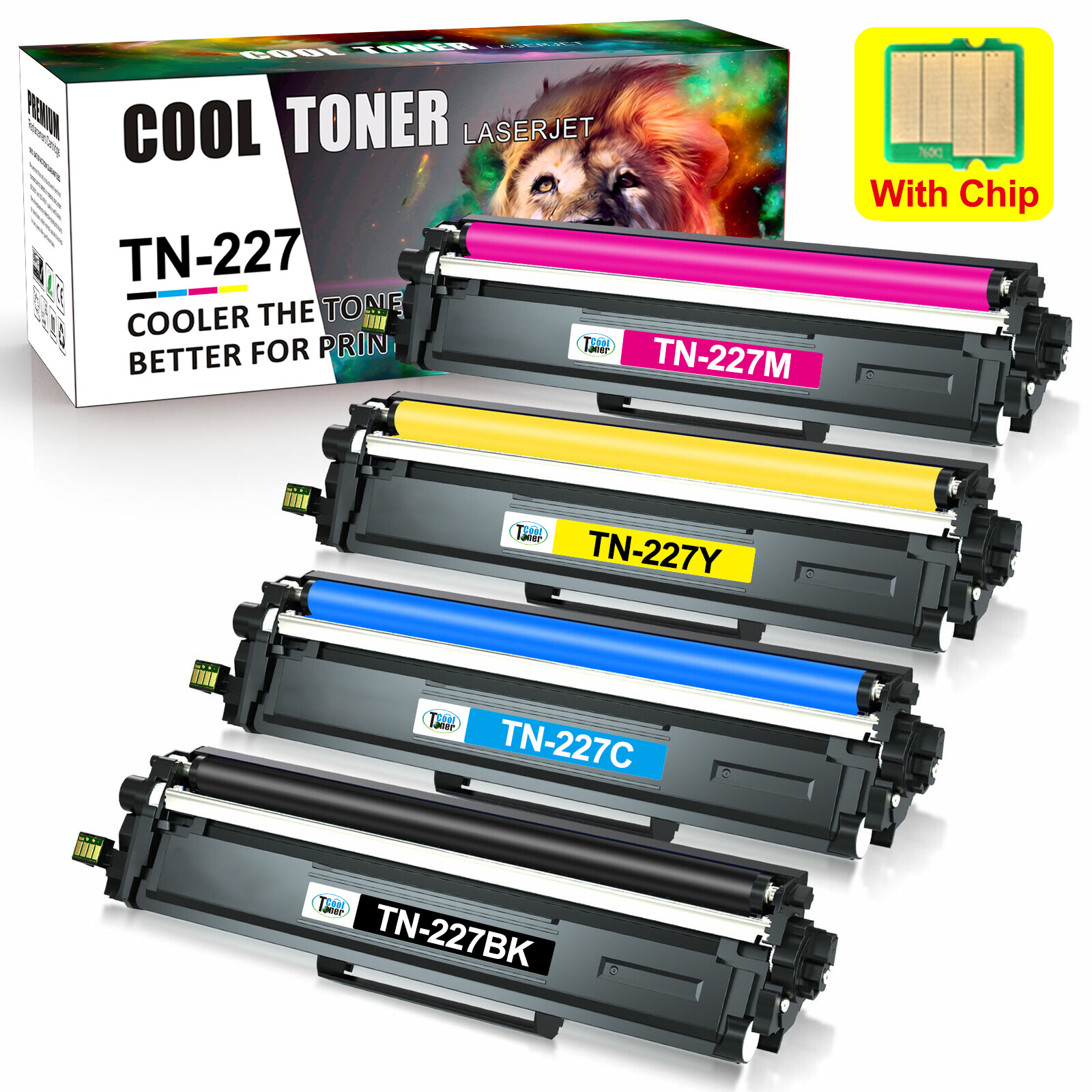 4PK TN227 BCMY Color Toner Cartridge For Brother HL-L3210CW MFC-L3730CDN W/Chip
