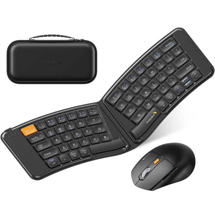 ProtoArc Ergonomic Foldable Keyboard Mouse, XKM03 Portable