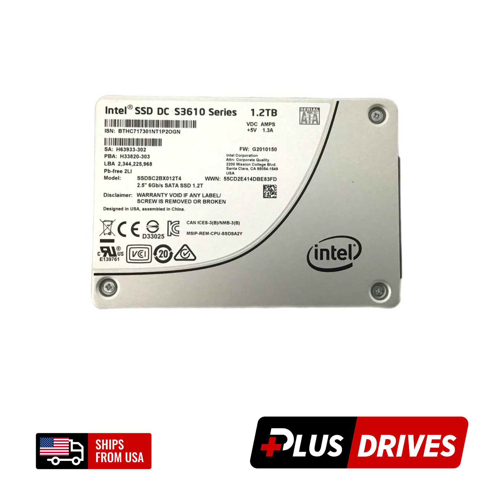 Intel 1.2TB SATA SSD 2.5" DC S3610 6Gbps 84K IOPS 3DWPD Enterprise SSD Drive