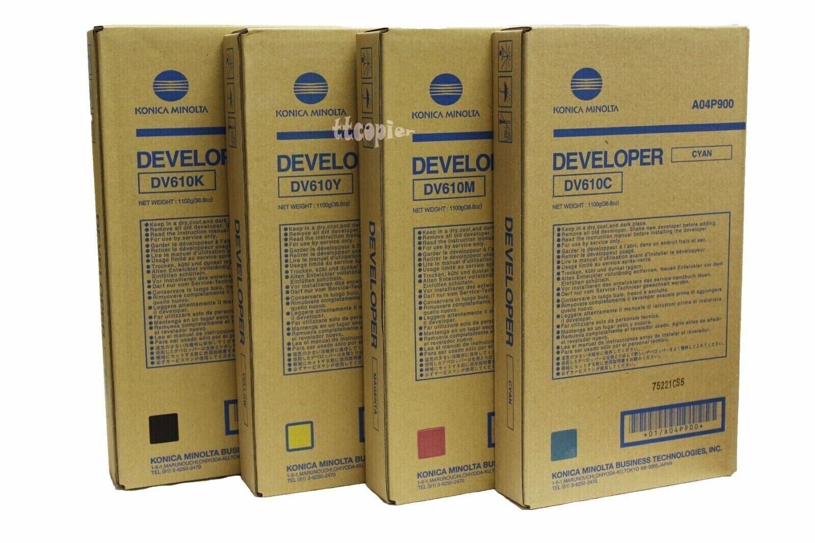 Konica Minolta DV610 Developer SET CMYK C6000, C7000, C6500, C5500 - Lot of 4
