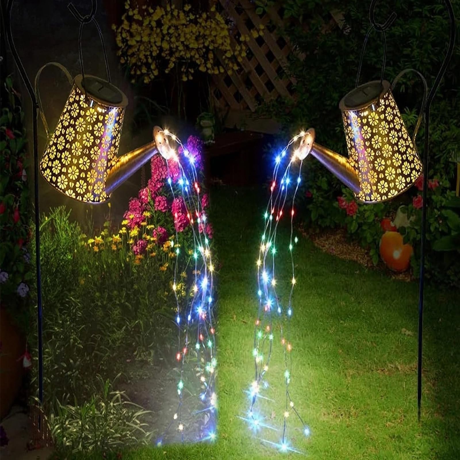 2 Pack Solar Watering Can Lights with Shepherd Hook, 8 Multi-Color Changing M...