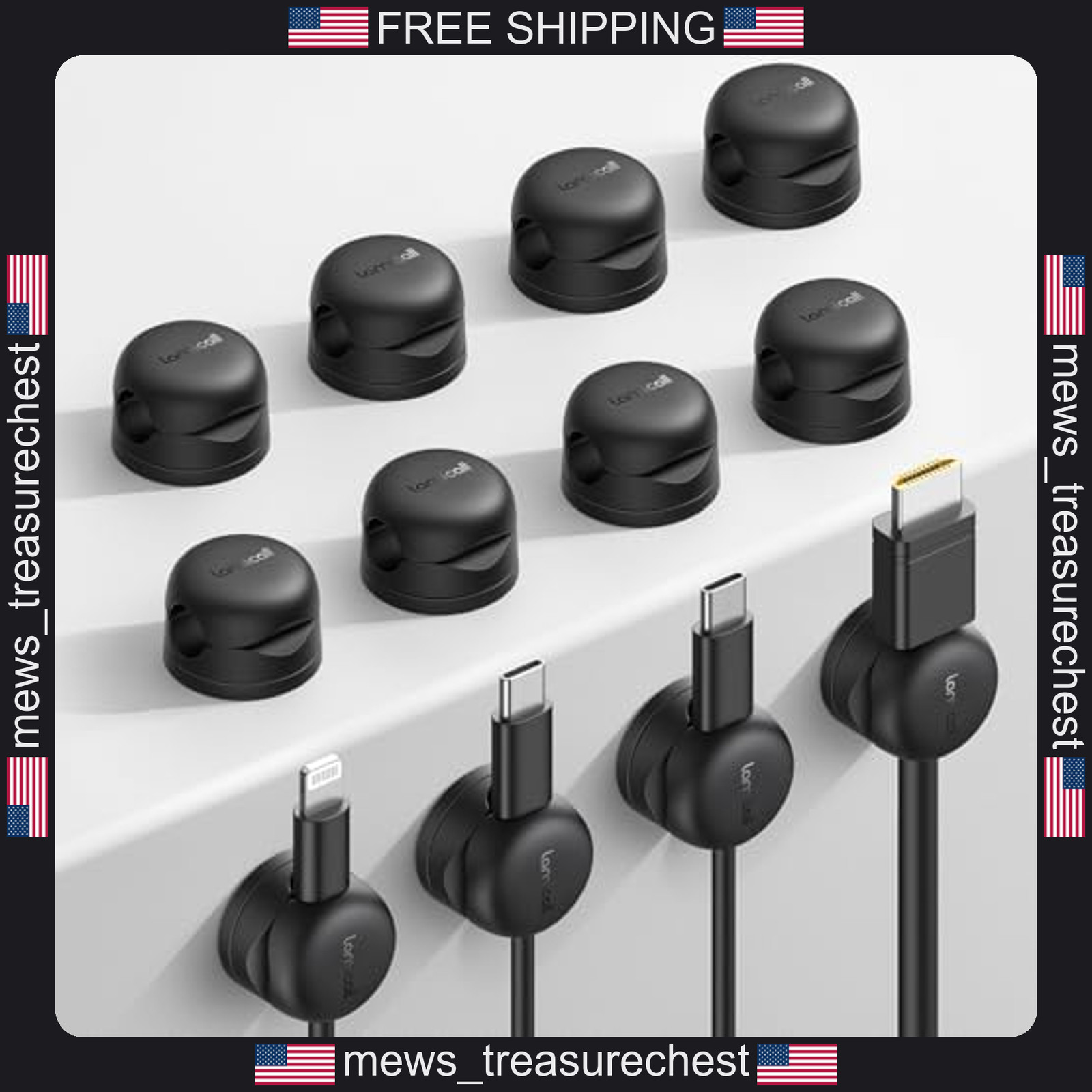 Cable Organizer Clips 12 Pack Rotatable with Strong Adhesive for Desk