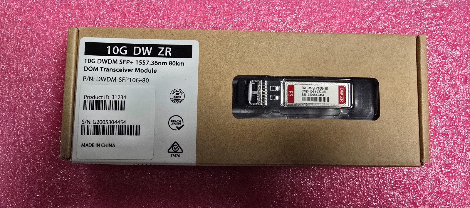 DWDM-SFP10G-80: New/sealed FS Cisco compatible SFP+ 1557.36nm 80km transceiver