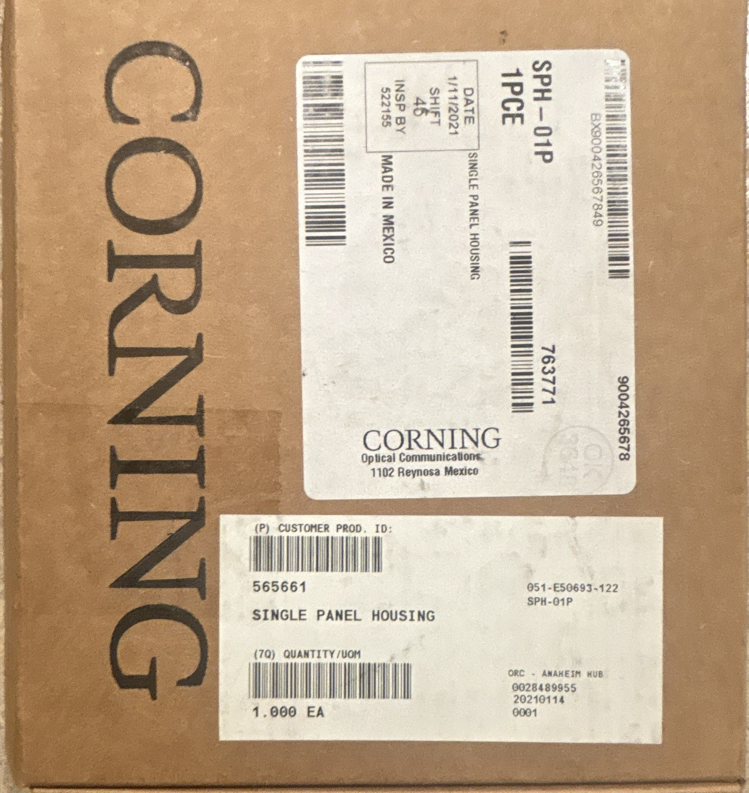 Corning SPH-01P Single Panel Housing Optical Patch Panel, 1-Port 1U 19in new 