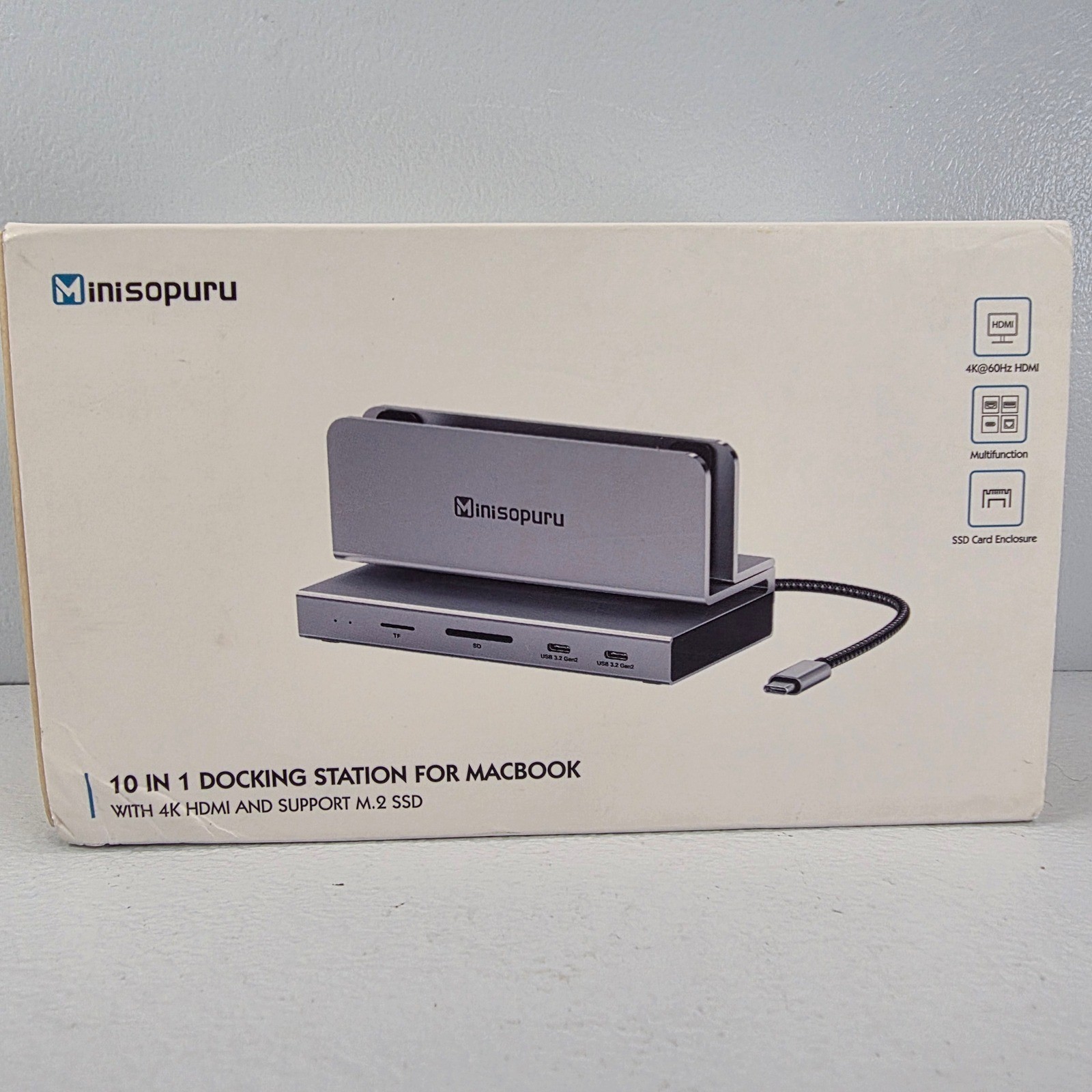 Minisopuru 10 in 1 Docking Station for MacBook M.2 SSD Enclosure 4K HDMI MD813A