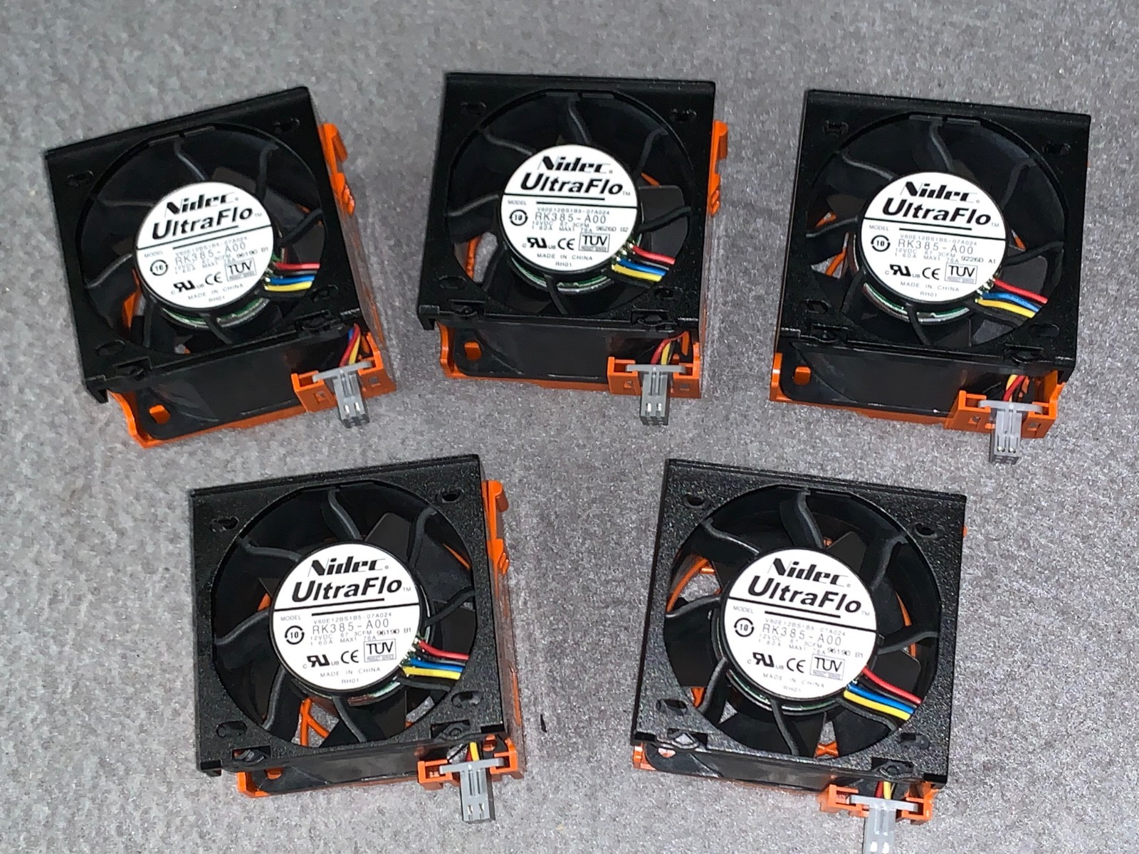 Lot of 5 Nidec UltraFlo RK385-A00 12VDC 67.3cfm HighFlo CPU Fan for Dell Servers