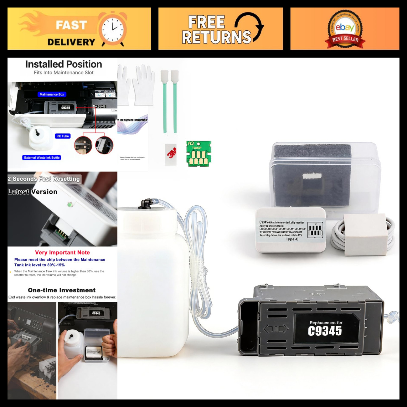 Ink Maintenance Box with External Bottle & Chip Resetter for ET-8550, WF-7840, S