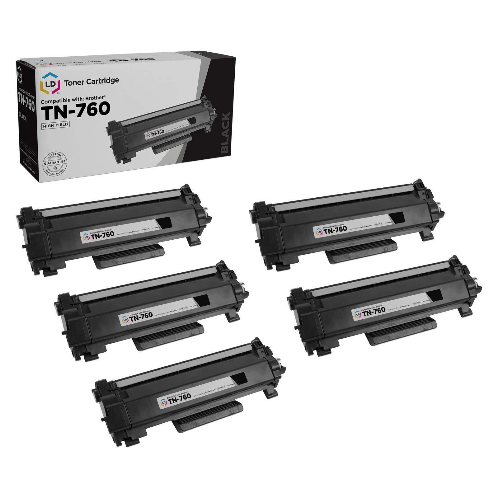 LD 5PK Replacement for Brother TN760 TN-760 High Yield Black Toner Cartridges