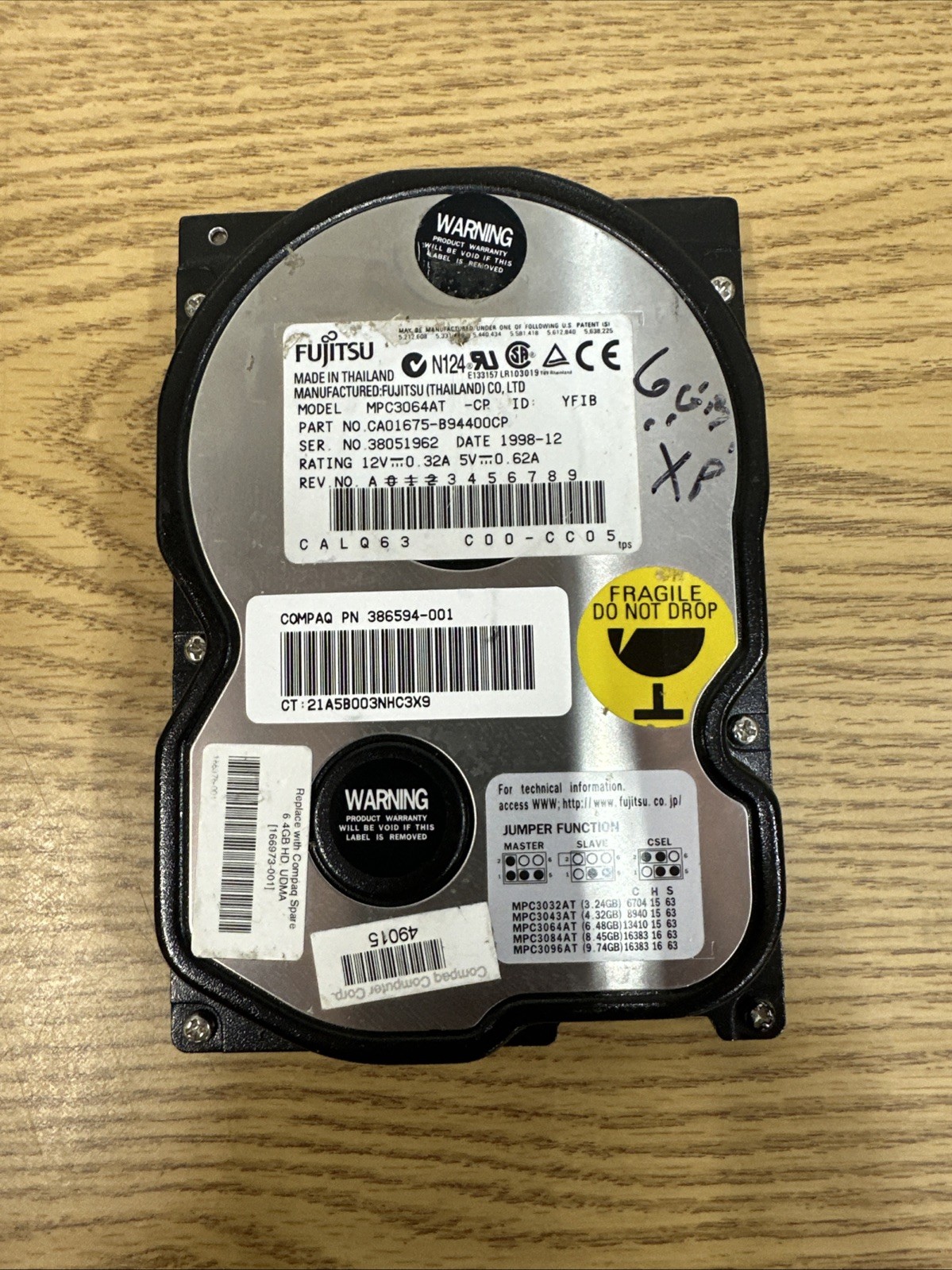 FUJITSU MODEL MPC3064AT 3.5"IDE INTERNAL HARD DRIVE 6.4GB *UNTESTED