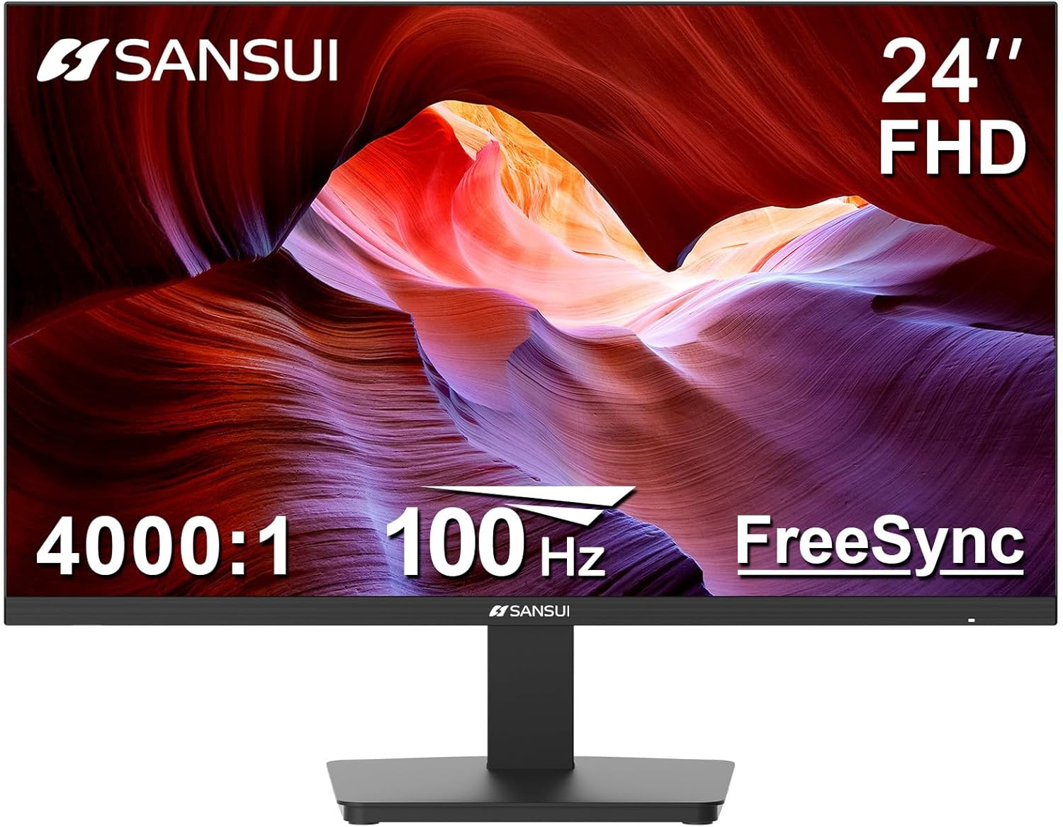 SANSUI Monitor 24 Inch 100Hz PC Monitor, HDMI VGA Ports VESA Mount, FHD Computer