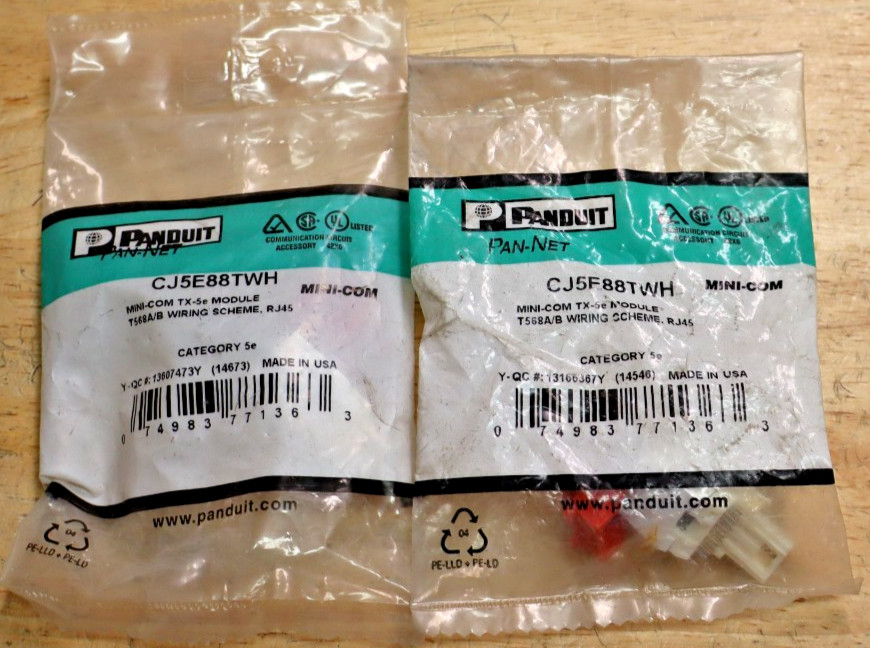LOT OF 2 Telecommunication Panduit CAT 5E Jacks CJ5E88TWH White
