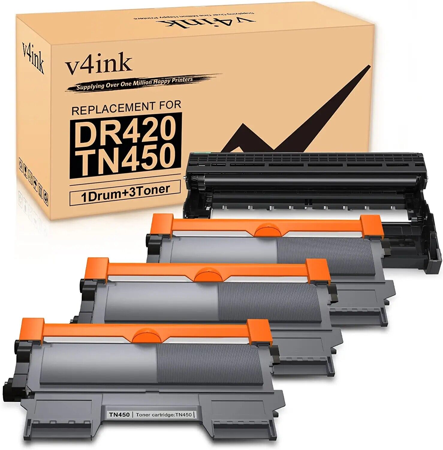V4ink 3PK TN450+ 1PK DR420 Toner Drum Black For Brother HL-2240 2270DW 2280DW