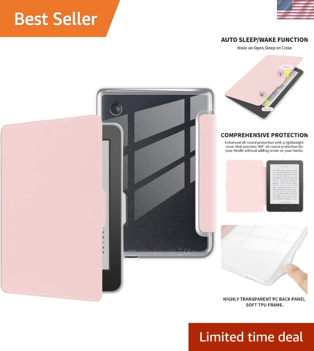 Slim Transparent Case for Kobo Clara Colour 2024 - Auto Sleep/Wake Functionality
