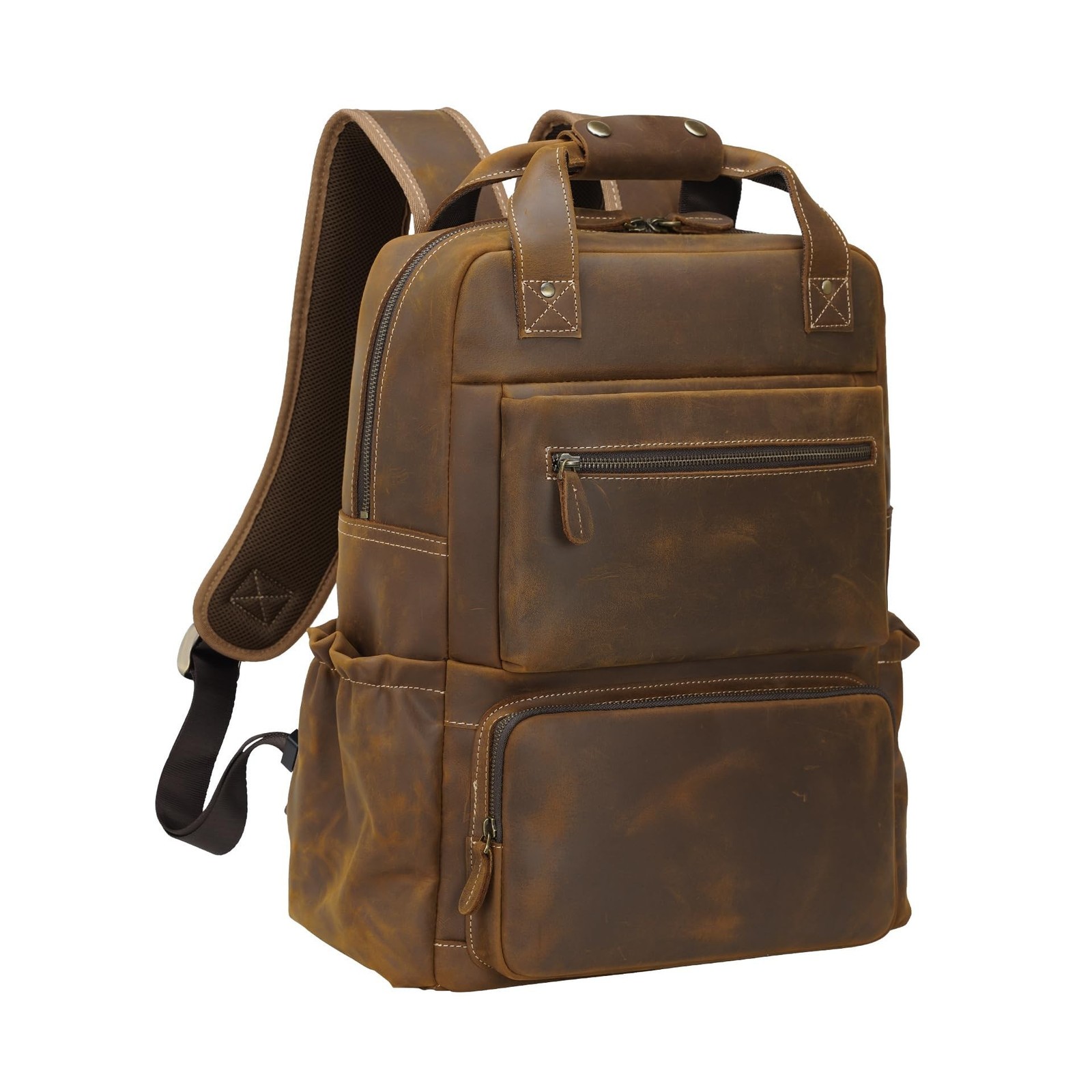 TIDING Brown Leather Laptop Backpack for Men, Vintage Business Casual Daypack...