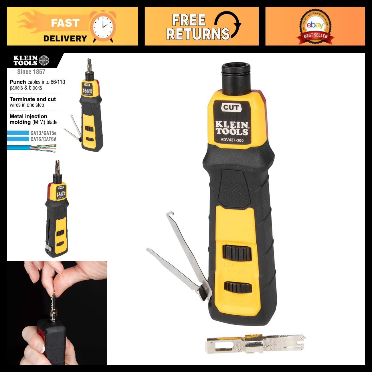 Impact Punchdown Tool with 66/110 Blade, Adjustable Force, CAT Cable Connections