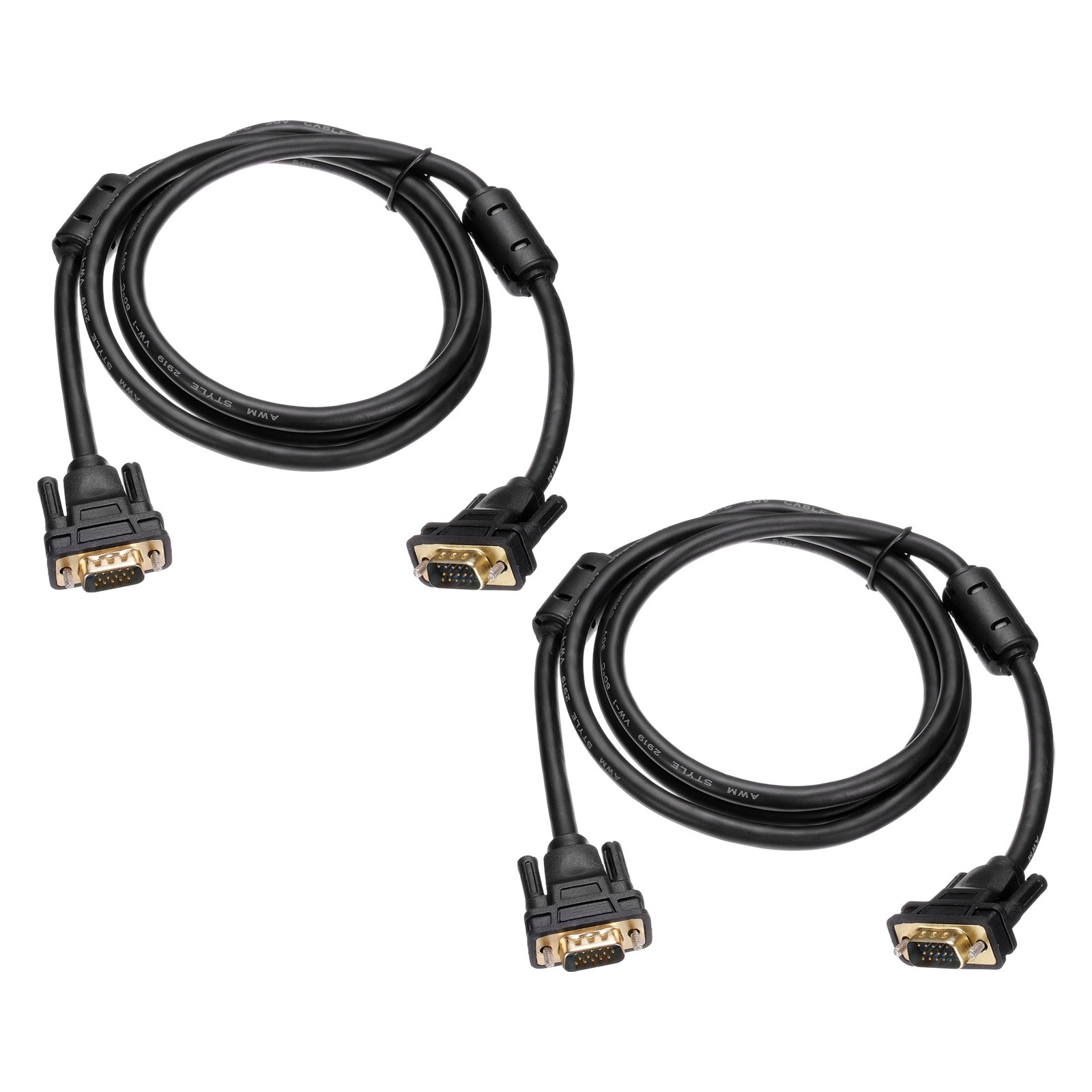 2 PCS VGA Cable (5 ft 9 Pin) - Male to Male Video Cable Adapter Cord Black