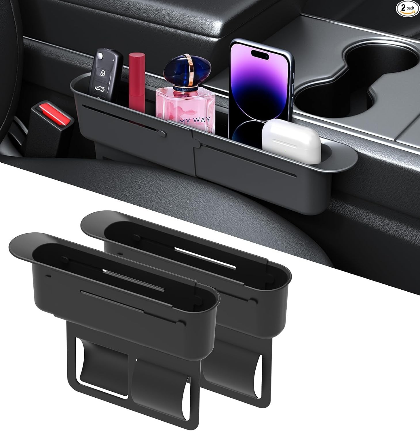 2-Pack Adjustable Car Seat Gap Filler (8.46"–12.99"), Multifunctional Seat Si...