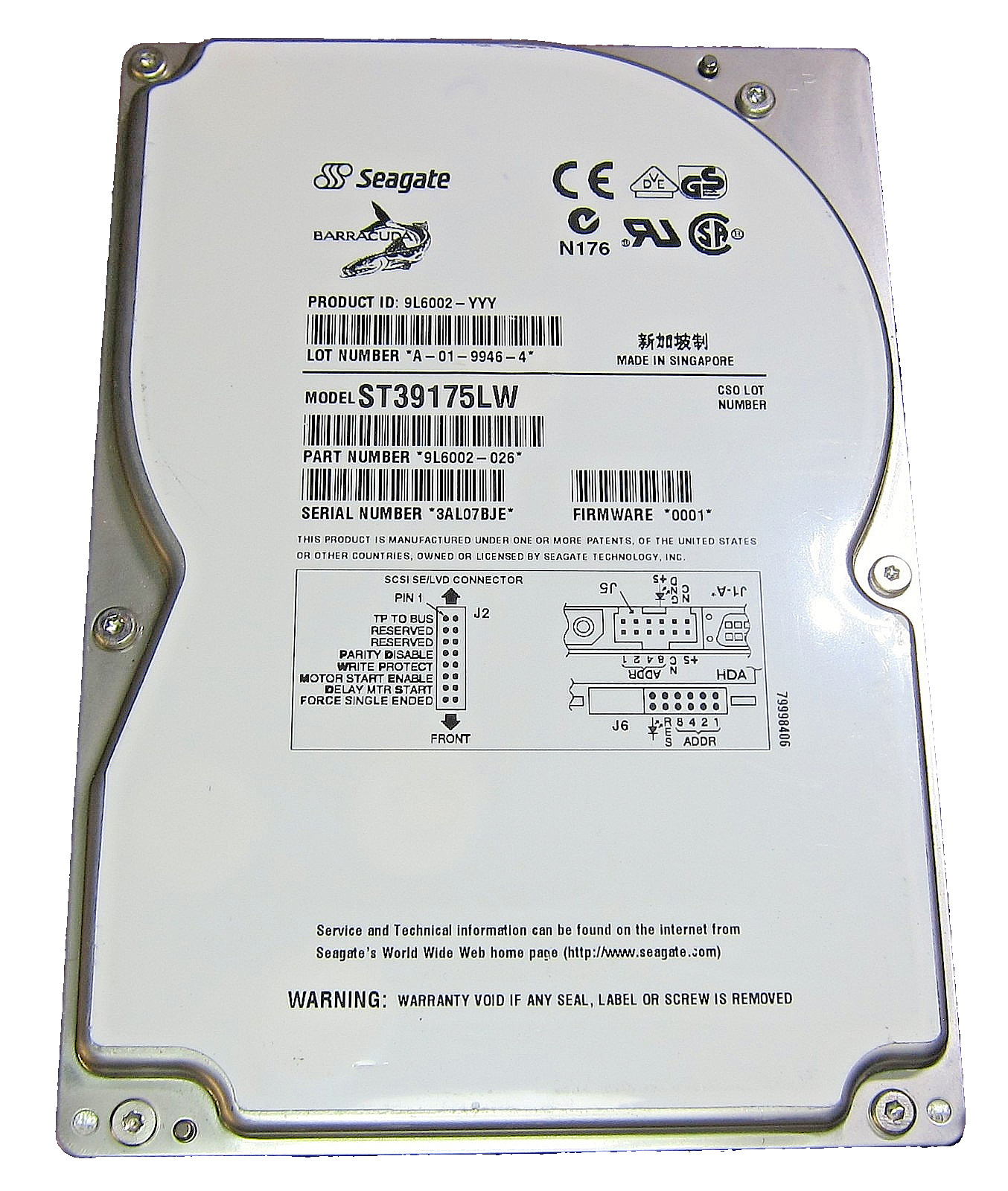 Genuine 9.1Gb Seagate ST39175LW 3.5" 68-Pin HD68 SCSI Hard Disk Drive 9L6002-026