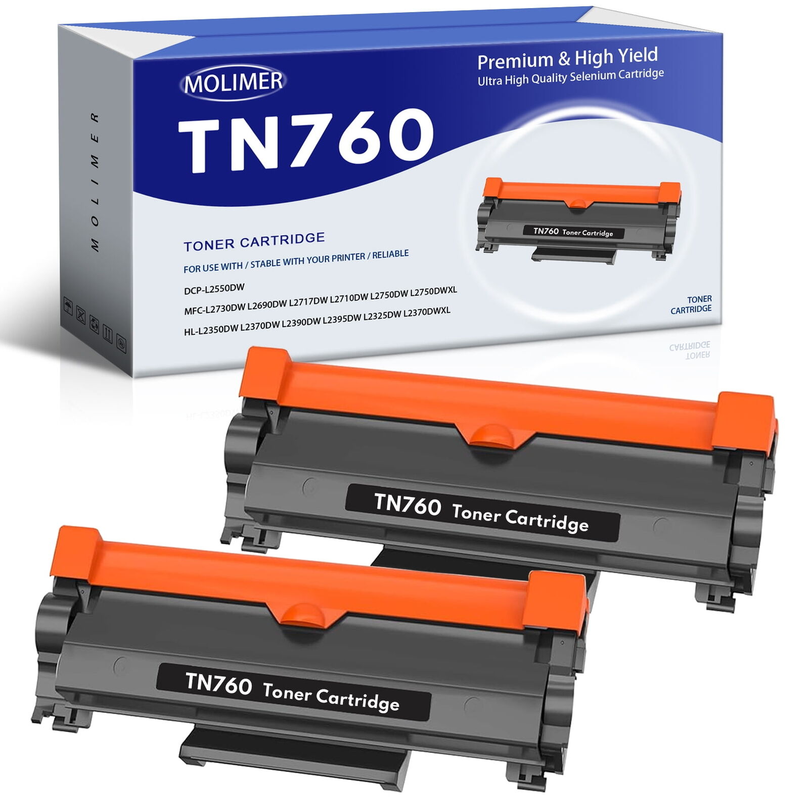 2 BLACK TN760 Toner Cartridge Replacement for Brother DCP-L2550DW MFC-L2710DW