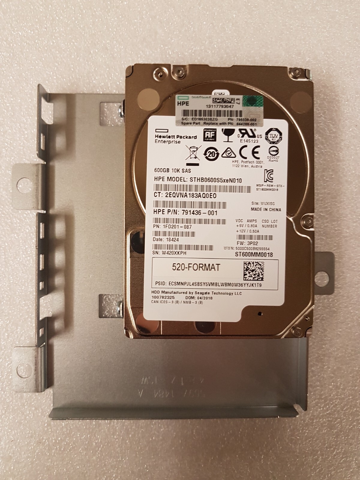HP 3PAR 600GB 10K SAS-1200 2.5in 520 FORMAT HDD 844288-001 795039-002 791436-001