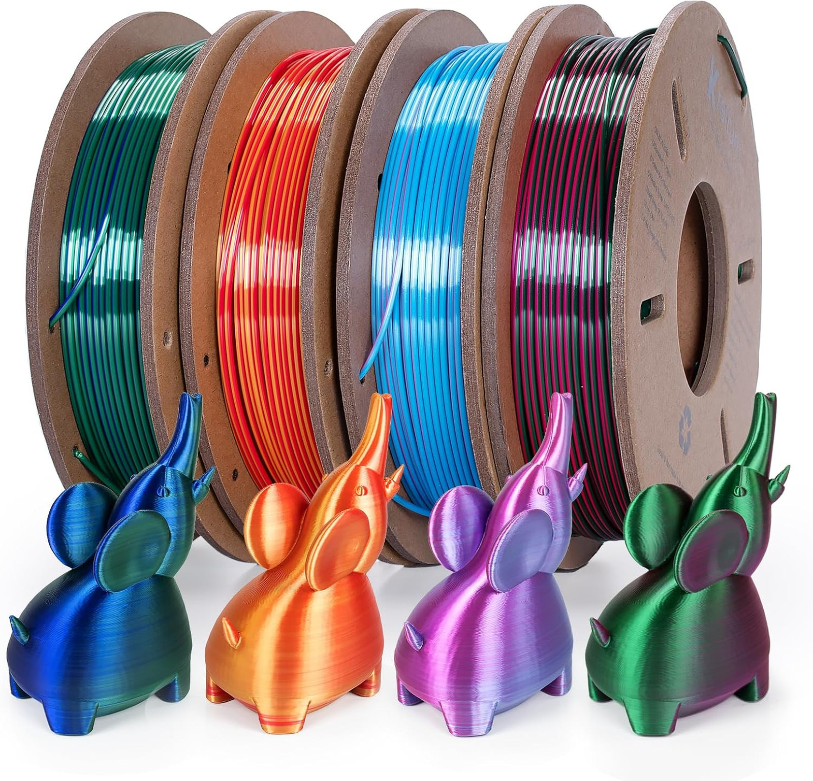 Silk Dual Color 3D Printer Filament Bundle 1.75 mm PLA Spools 4 Pack Vibrant