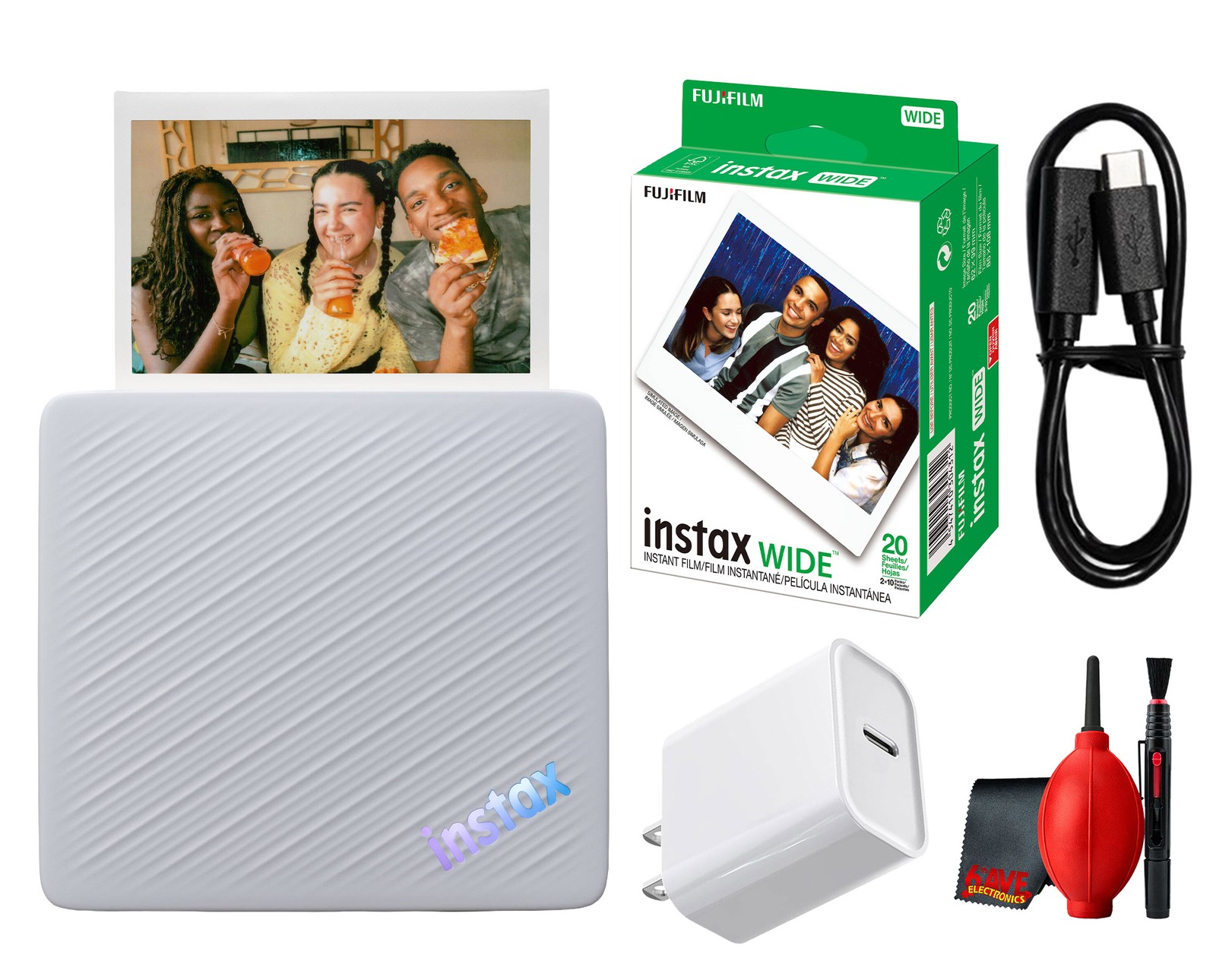 Fujifilm instax Link WIDE 2 Blue Printer with 20 Film Bundle