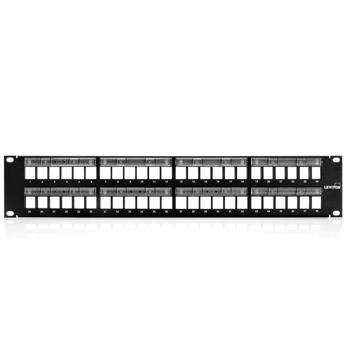 Leviton 49255-L48 48‑Port 2RU Patch Panel with Magnifying Lens Label Holder