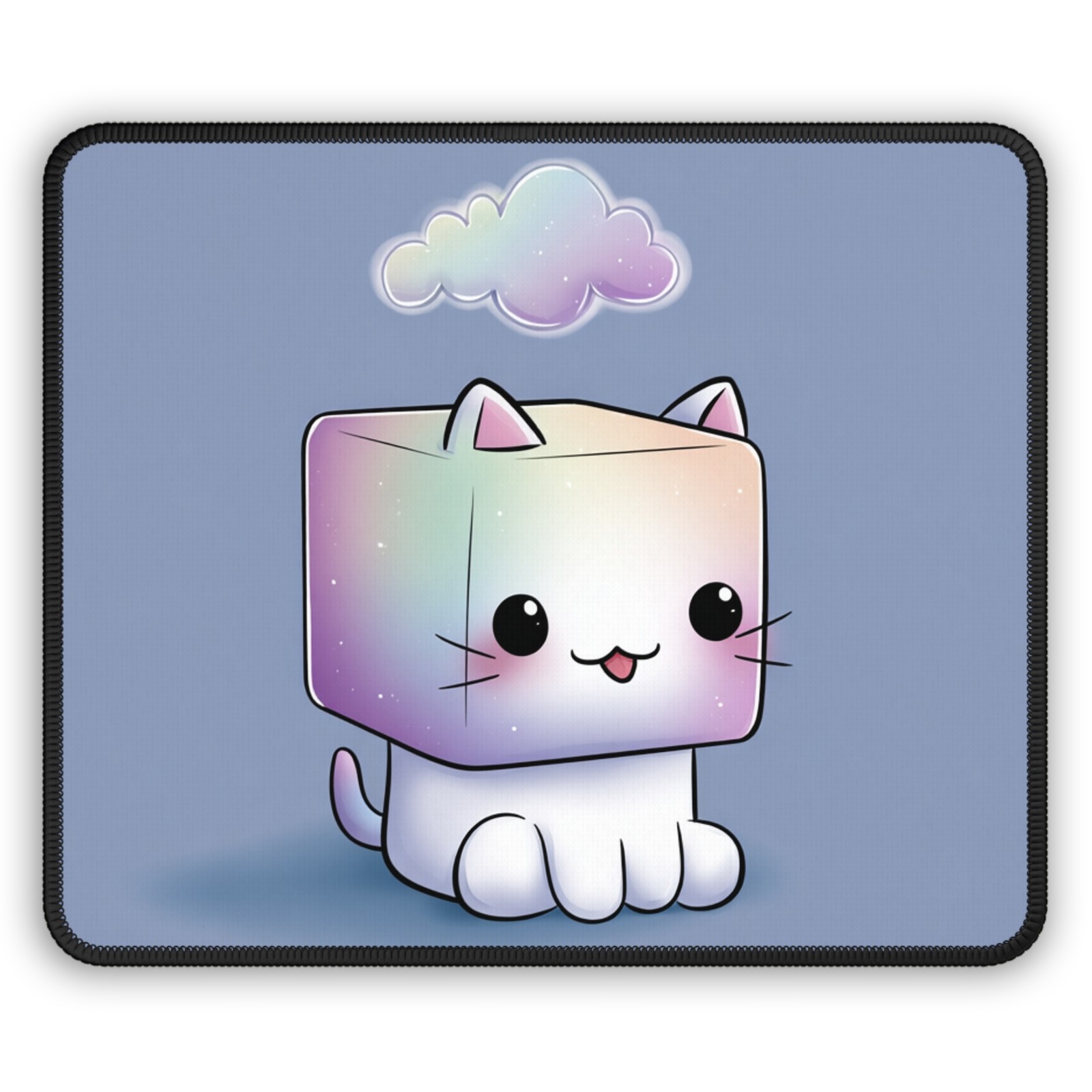 Kawaii Rainbow Cube Cat Gaming Mouse Pad | Cute Pastel Cloud
