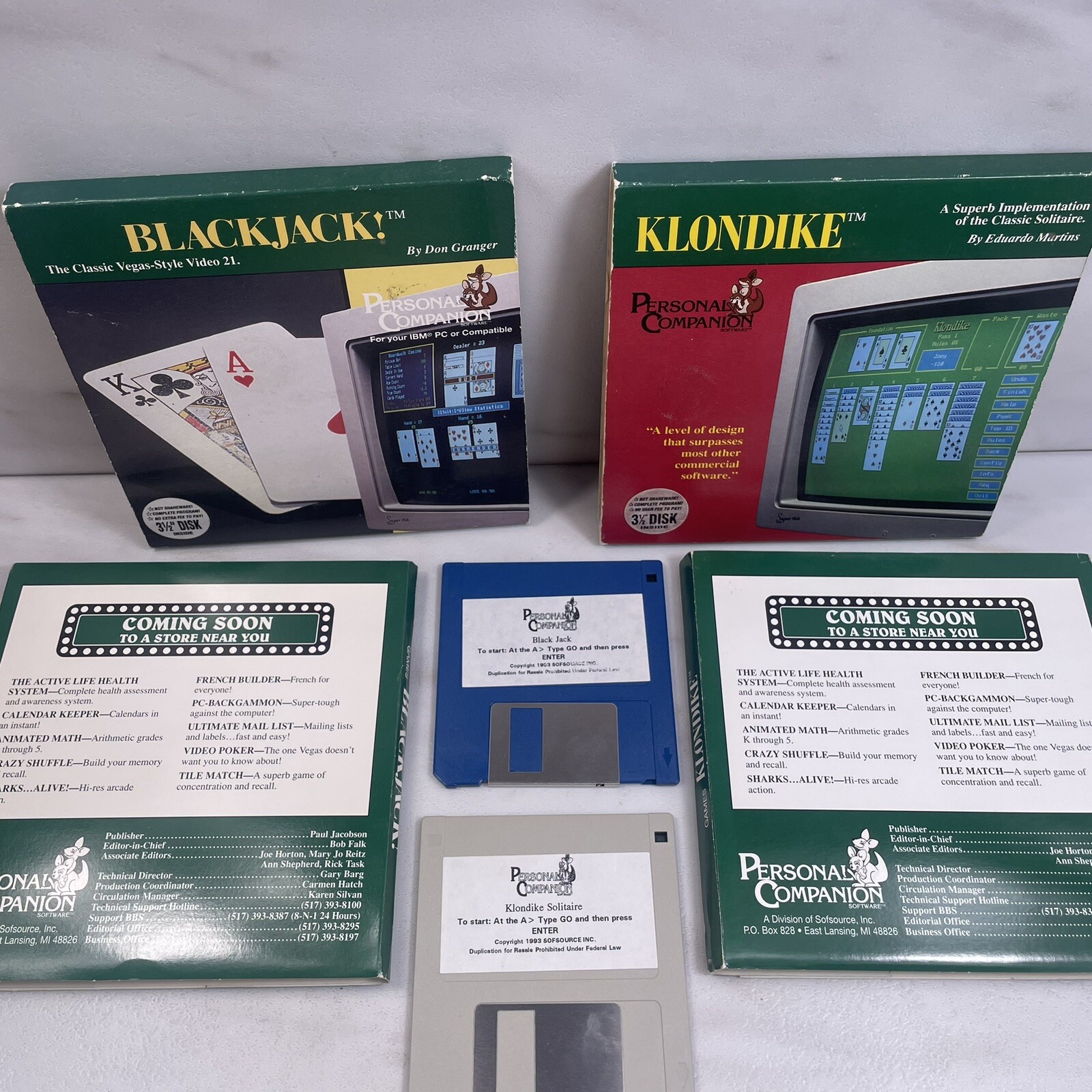 Vintage PC Computer Games Blackjack & Klondike 3.5” Floppy Disk Original Box