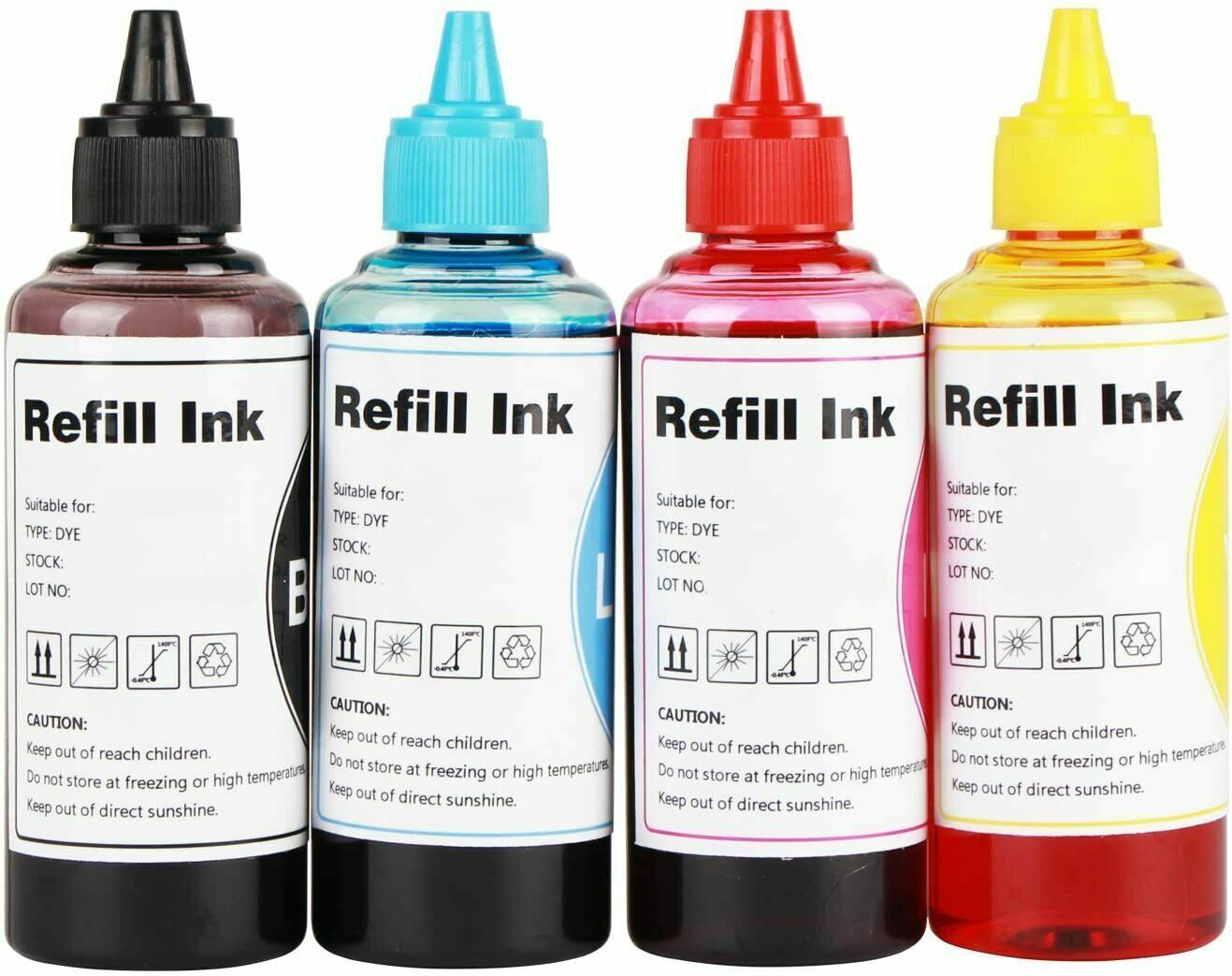4x100ML Refill Color Dye Ink for Epson EcoTank 502 522 ET-2720 ET-2760 3710 4760