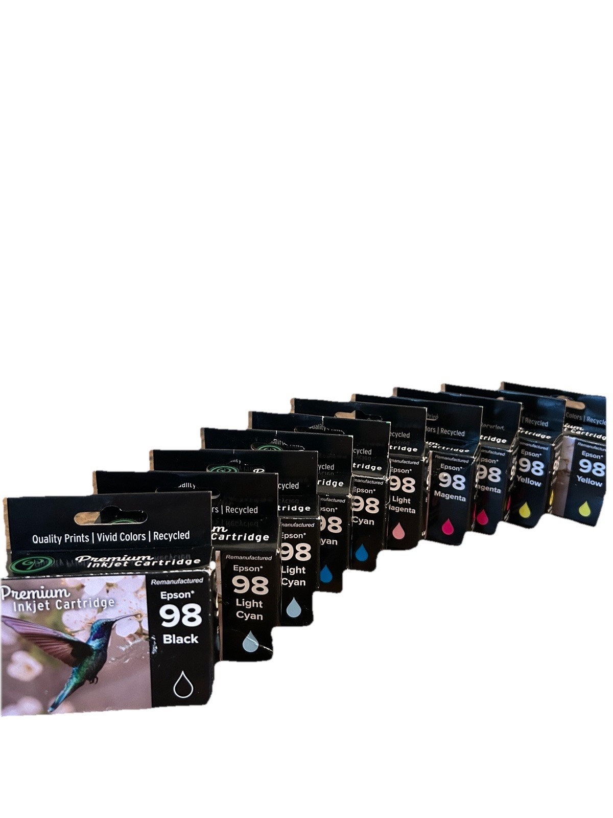 Lot Of 10 Epson 98 Premium Inkjet Cartridges. Blk, Cyan, Magenta, Yellow.