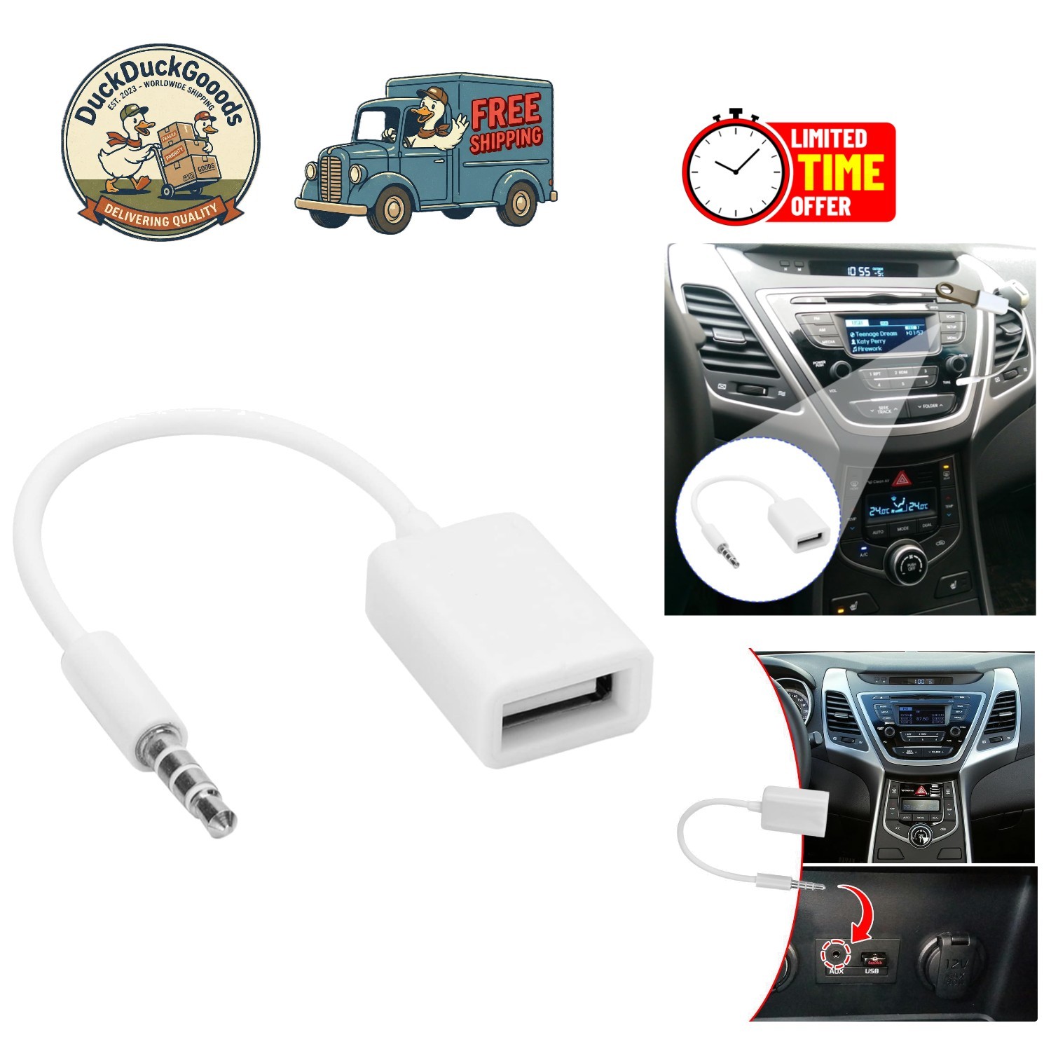 Seamless USB to Aux Connection for Car Audio - Dimensions 5.51 In.