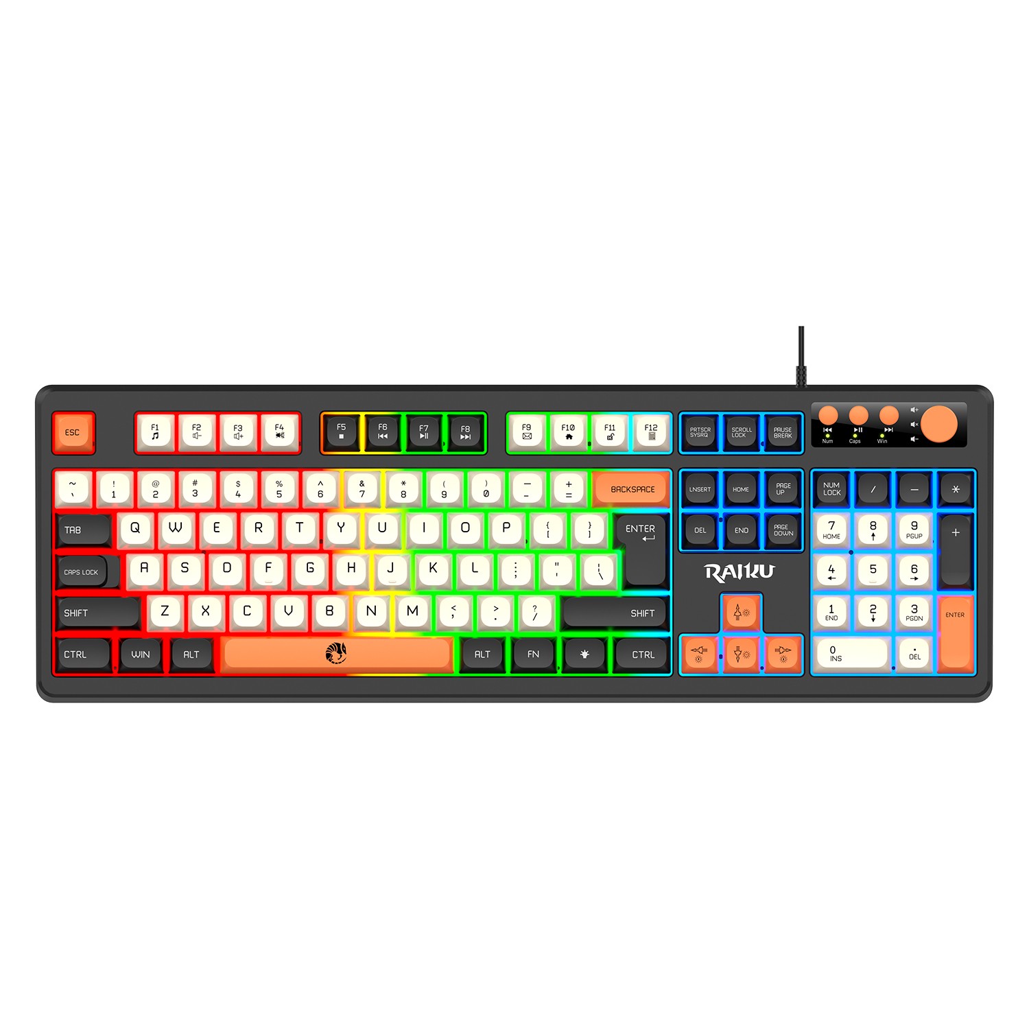 104 Keys Wired Gaming Keyboard RGB LED Backlit Ergonomic w/ Knob Volume Control