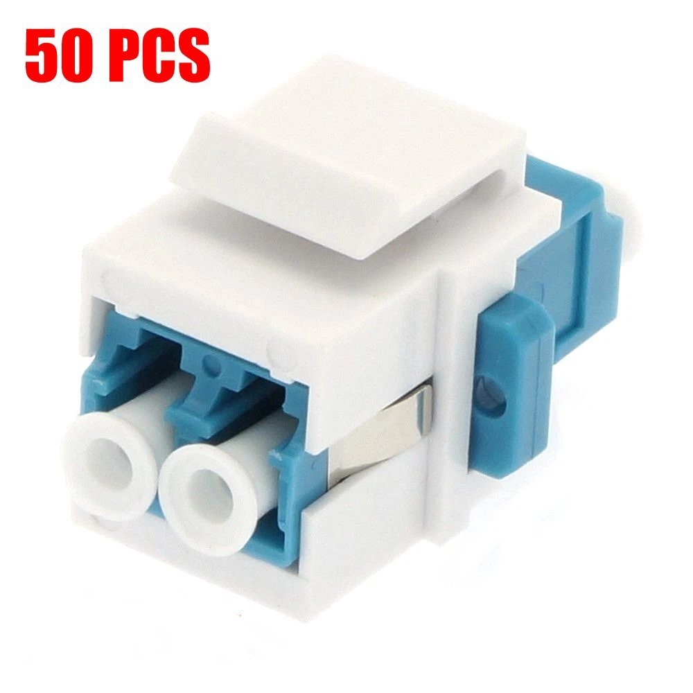 50 Pack Fiber Optic LC Keystone Duplex Singlemode Coupler for Wall Plate, Panel
