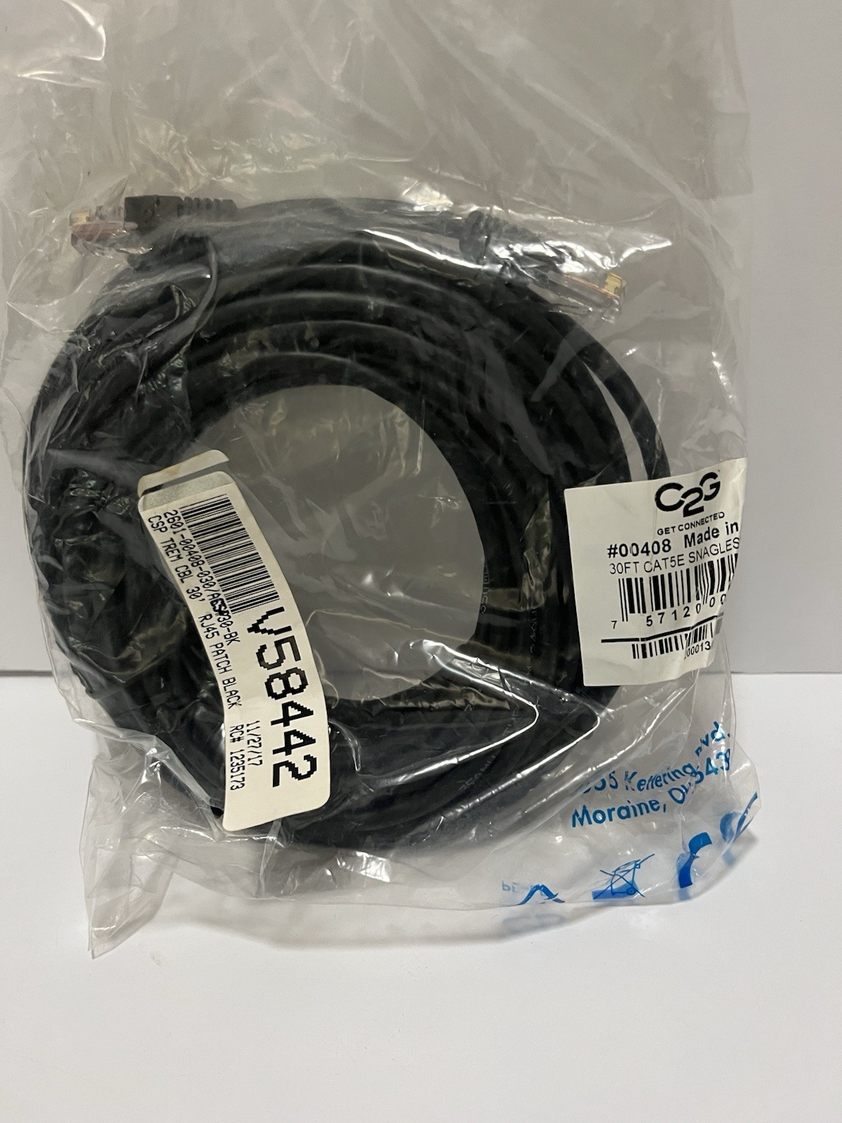 C2G Cat5e 30 ft Snagless RJ-45 to RJ-45 Ethernet Cable, Black 00408