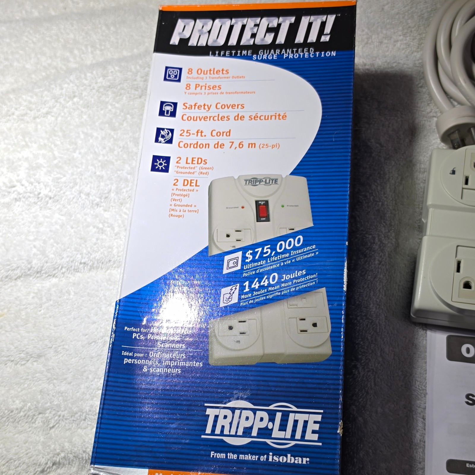 Tripp Lite TLP825 Protect It 8-Outlet Surge Protector 25 ft Cord 1440J