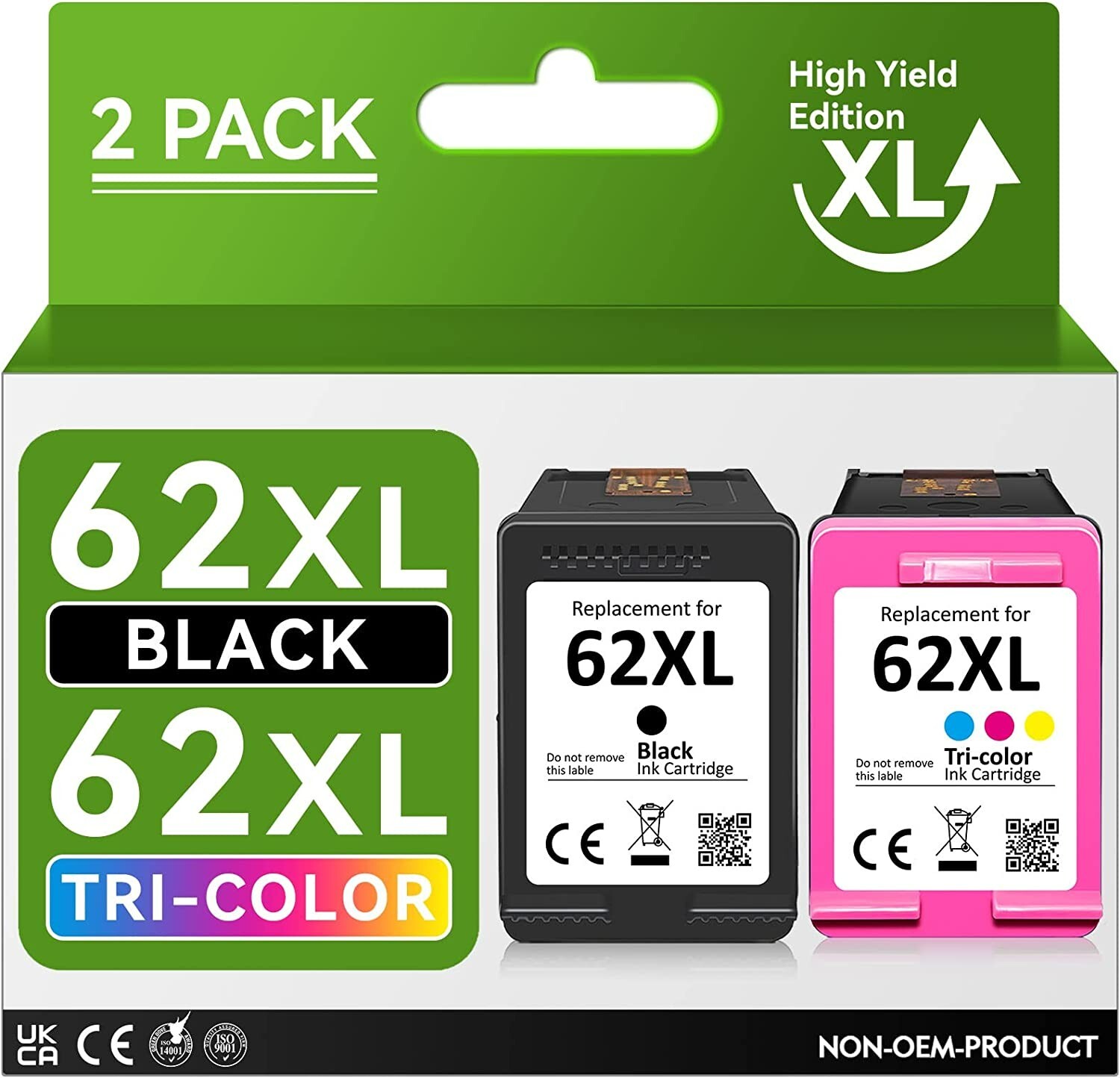 2 PK Ink Cartridge Compatible For HP 62XL C2P05AN C2P07AN Black&Color