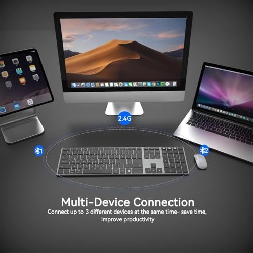 AUSDOM 2.4G WIRELESS BLUETOOTH KEYBOARD FULL SIZE, QUIET SLIM -  BLACK GRAY