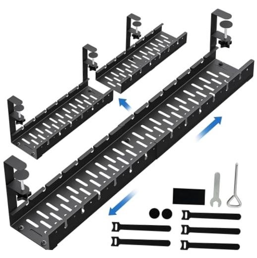 No Drilling Extendable Under Desk Cable Management, Metal Cable Management