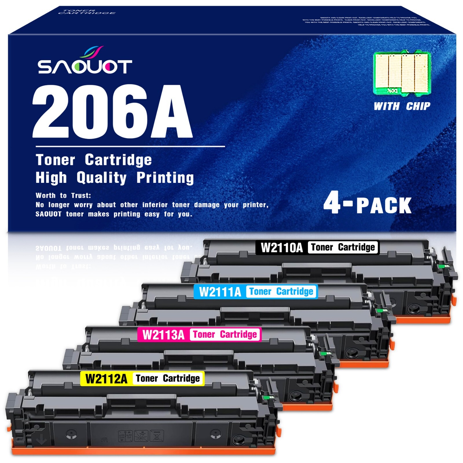 206A 4-Pack Toner with Chip for HP LaserJet MFP 283FW MFP M255 MFP M283