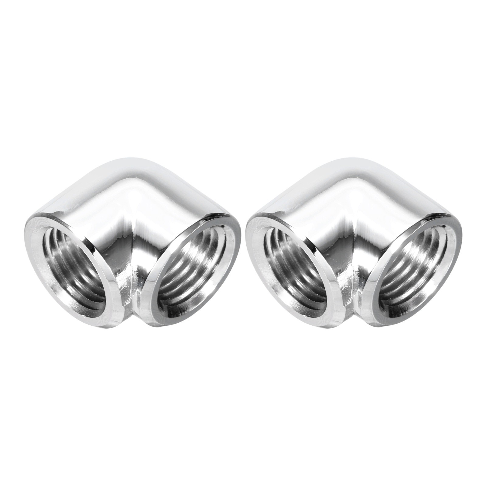 2Pcs G1/4" Female to Female Extender Fitting 90° Elbow Adapter Connector, Silver