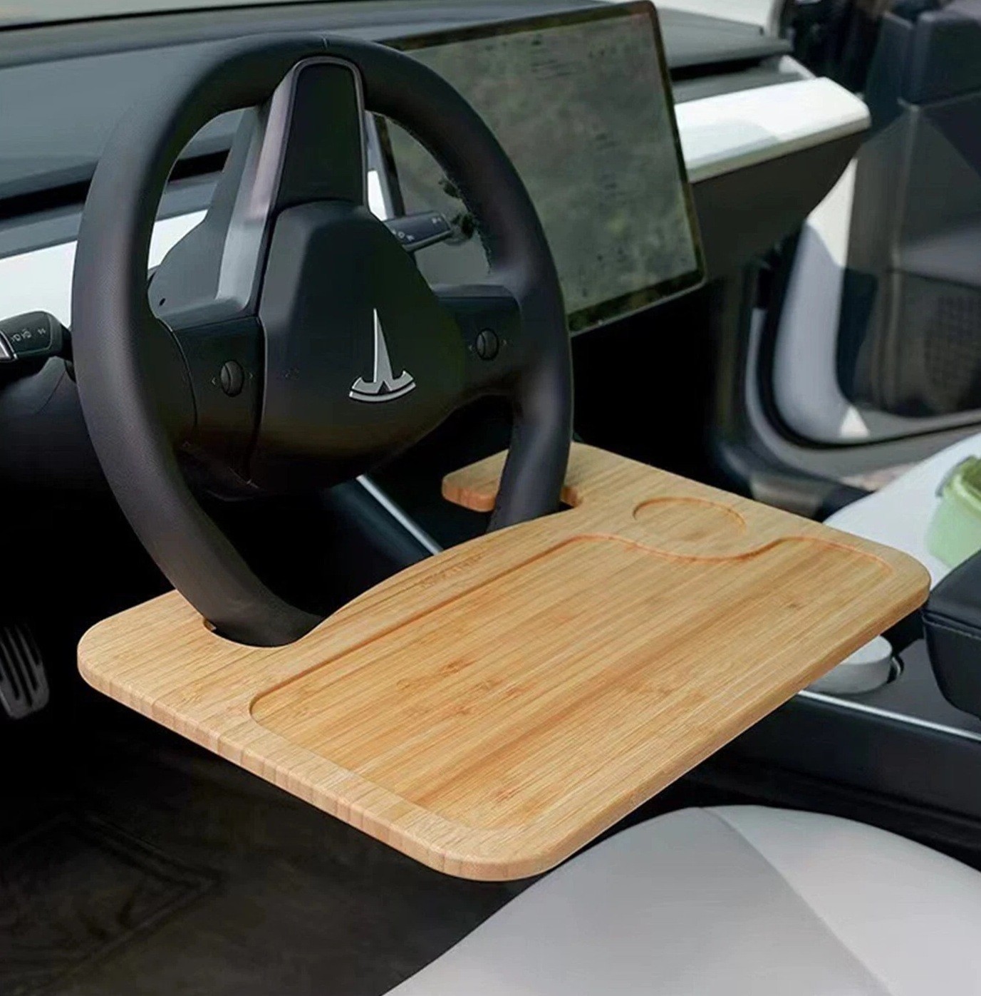 Steering Wheel Tray Double Sided Bamboo Car Laptop Desk Multifunctional Food NEW