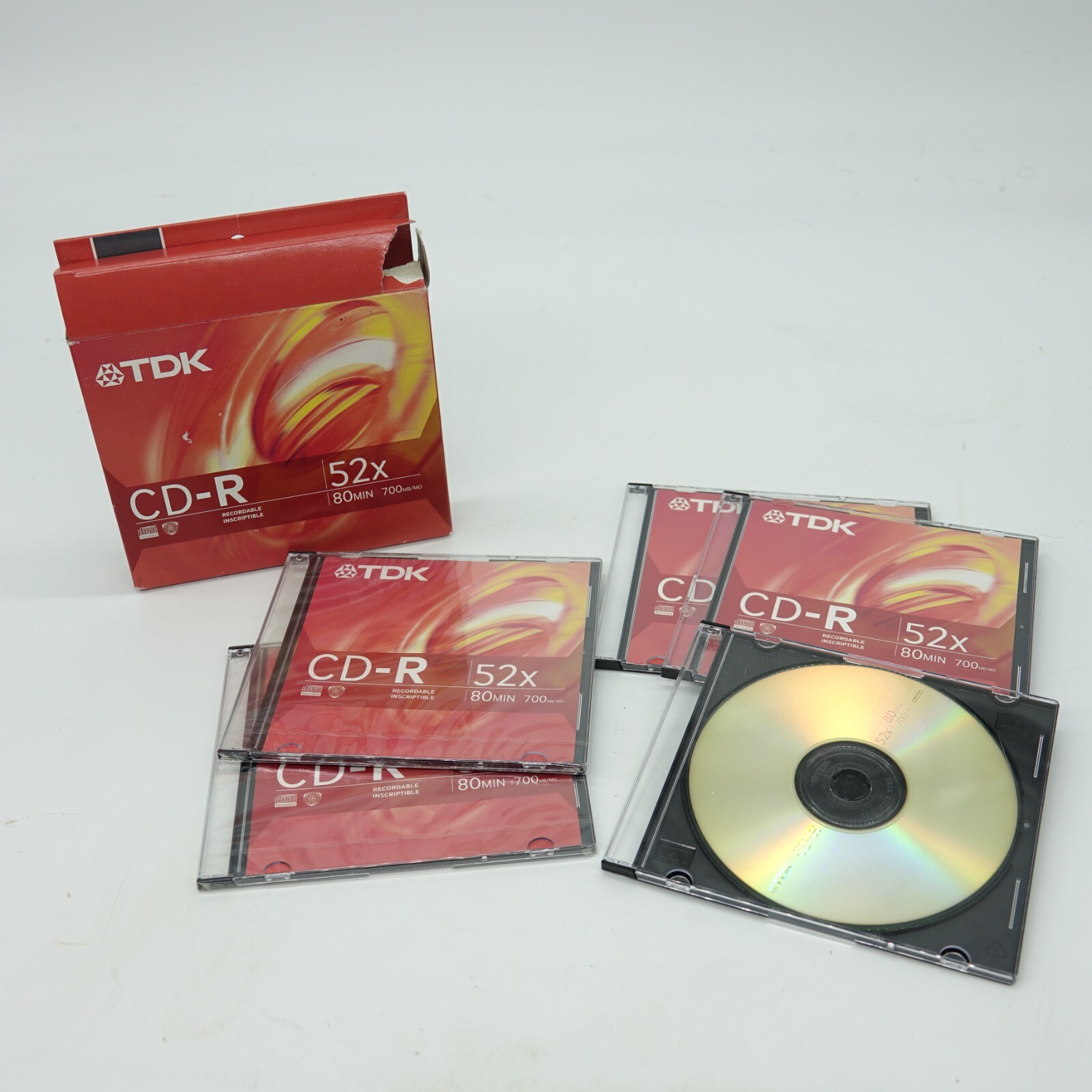 TDK New 80-Minute 700MB/Mo 52X CD-R Music Discs 5-Pack Blank (2 Sealed & 3 Not)