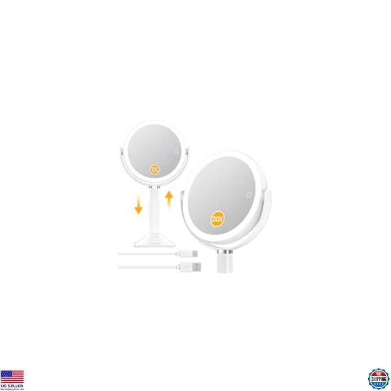 Gospire 20X Lighted Dual-Sided Makeup Mirror - Adjustable Height, 3 Color LED