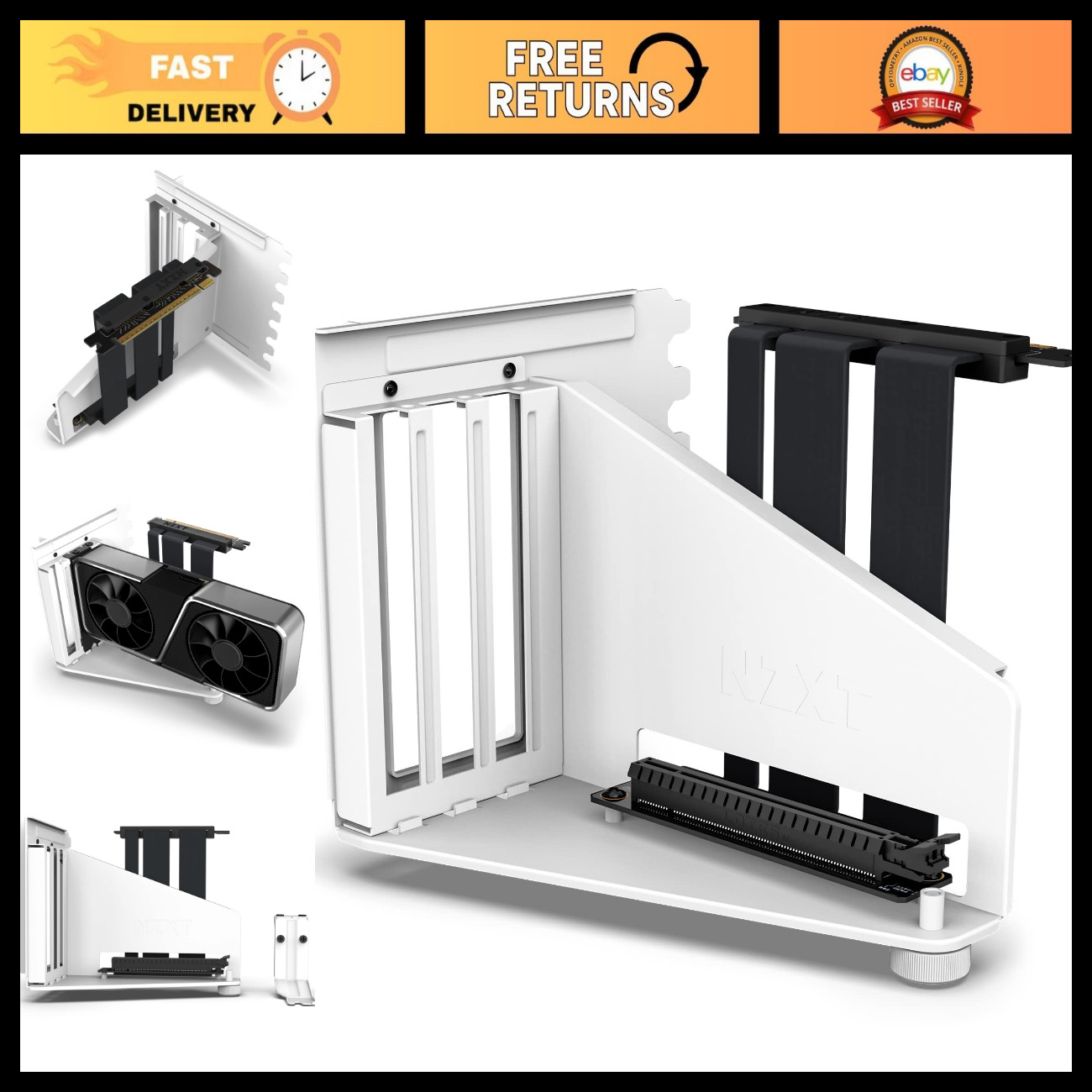 Vertical GPU Mounting Kit - 175mm PCIe 4.0 Riser Cable - Sturdy Steel Bracket -