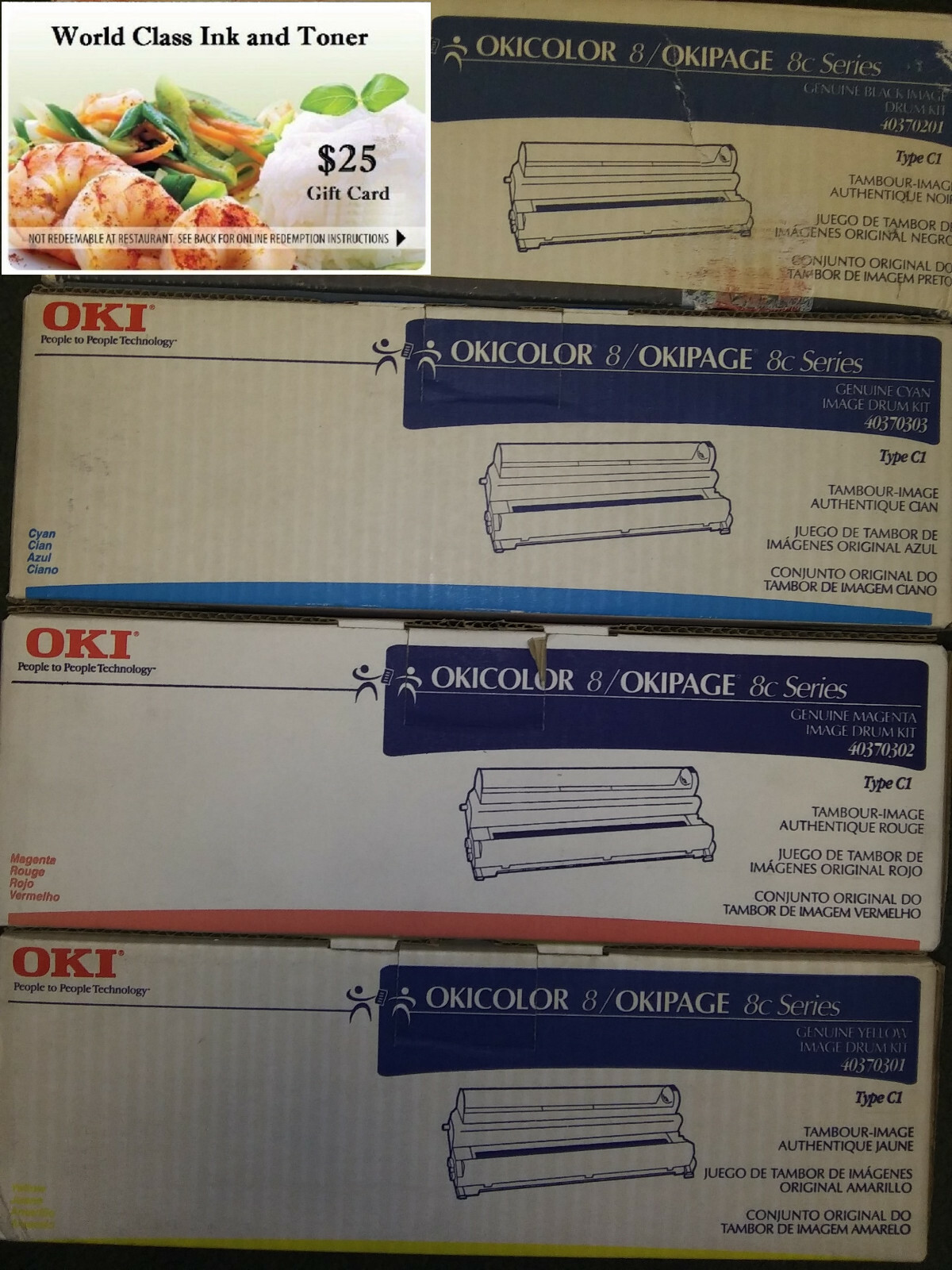 All 4 Toner Cartridges BCMY for Okicolor 8 41012301 +FREE $25 DINNER GIFT CARD