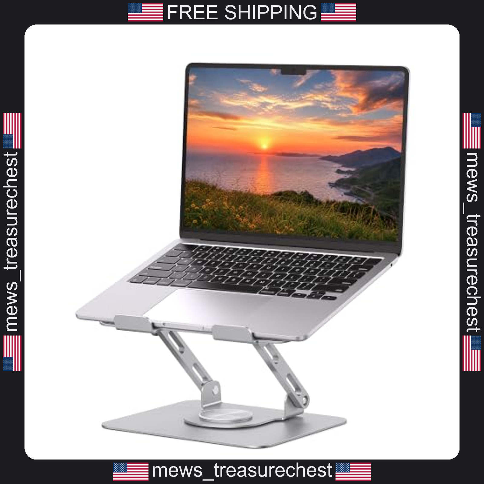 Laptop Stand 10-17 Inch Swivel Adjustable Metal Riser Silver Grey