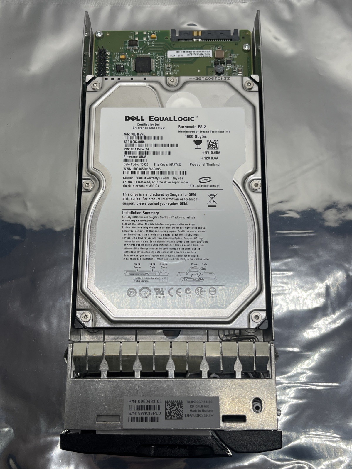 Dell EqualLogic Barracuda ES.2 1TB SATA Hard Drive P/N: 9CA158-056 ST31000340NS